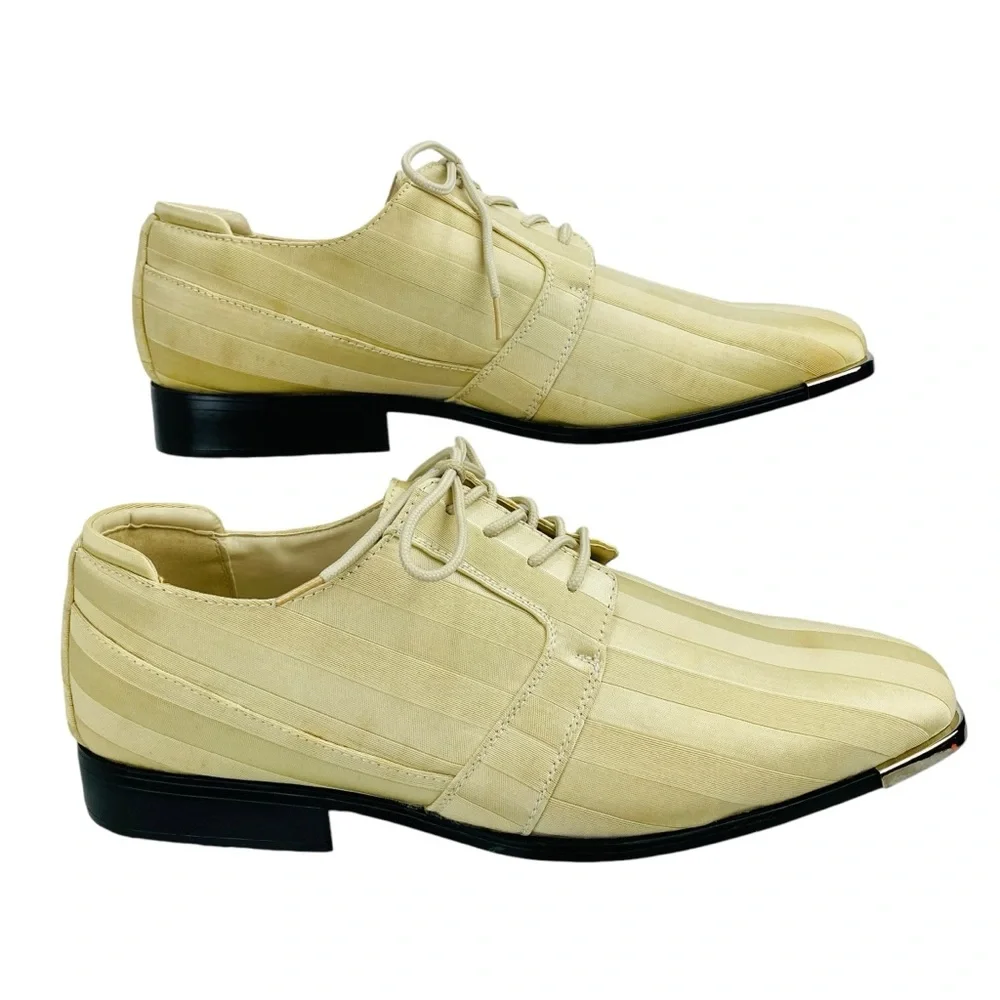 Hugo Vitelli Oxfords Men 15 Ivory Beige Groom Lace Up Formal Stripped Breathable